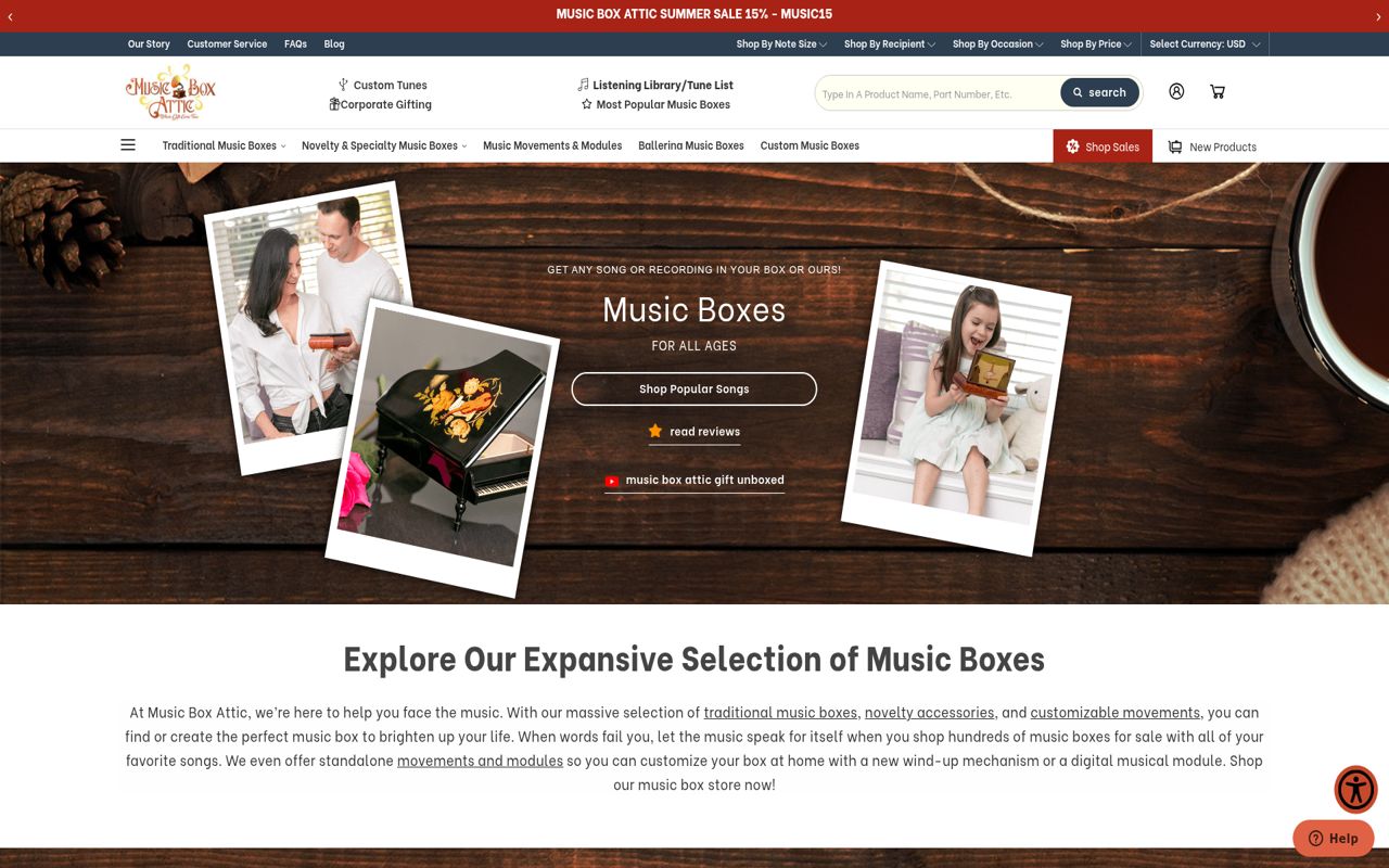 Music Box Attic website preview